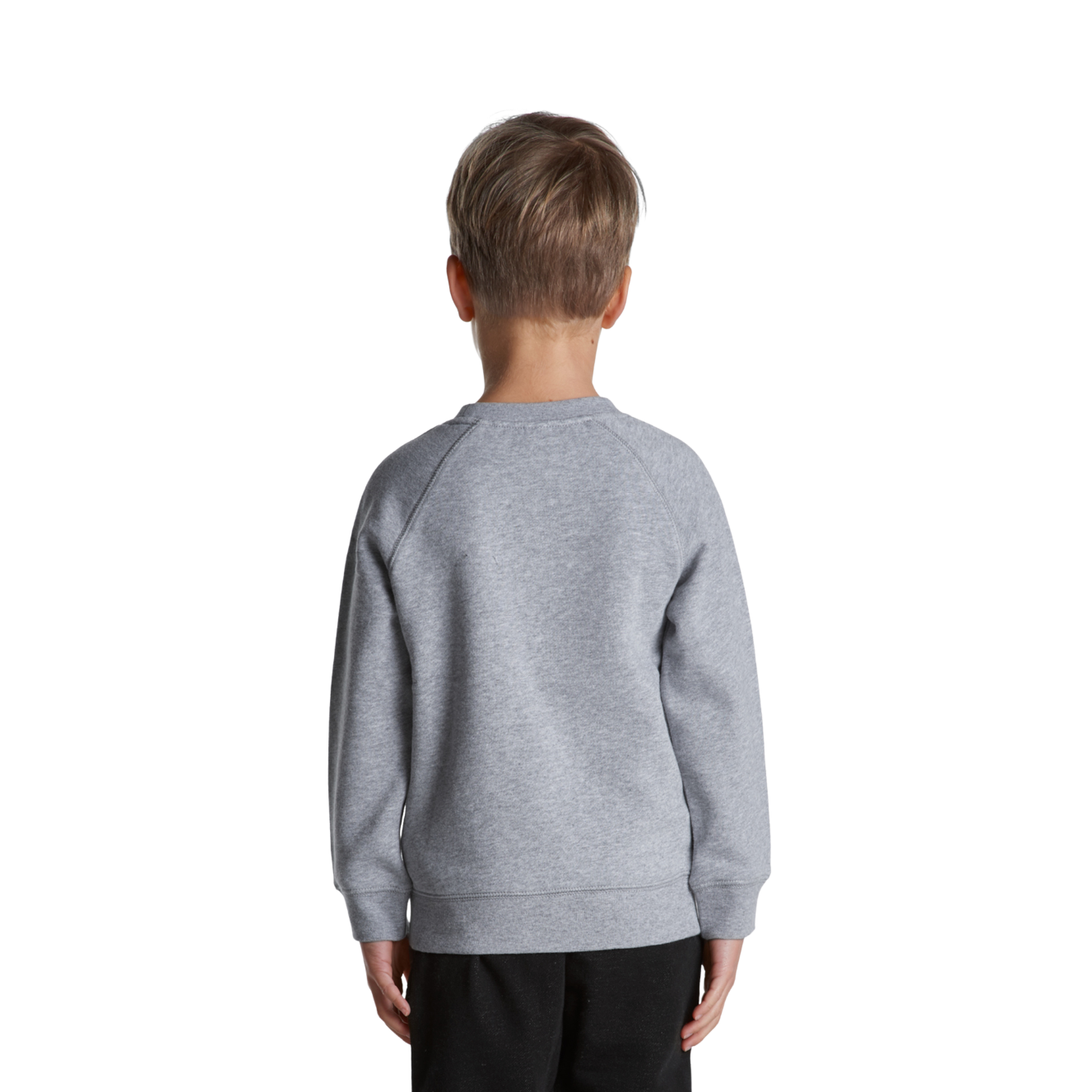 Back view of child wearing grey AS Colour Child Supply Sweatshirt