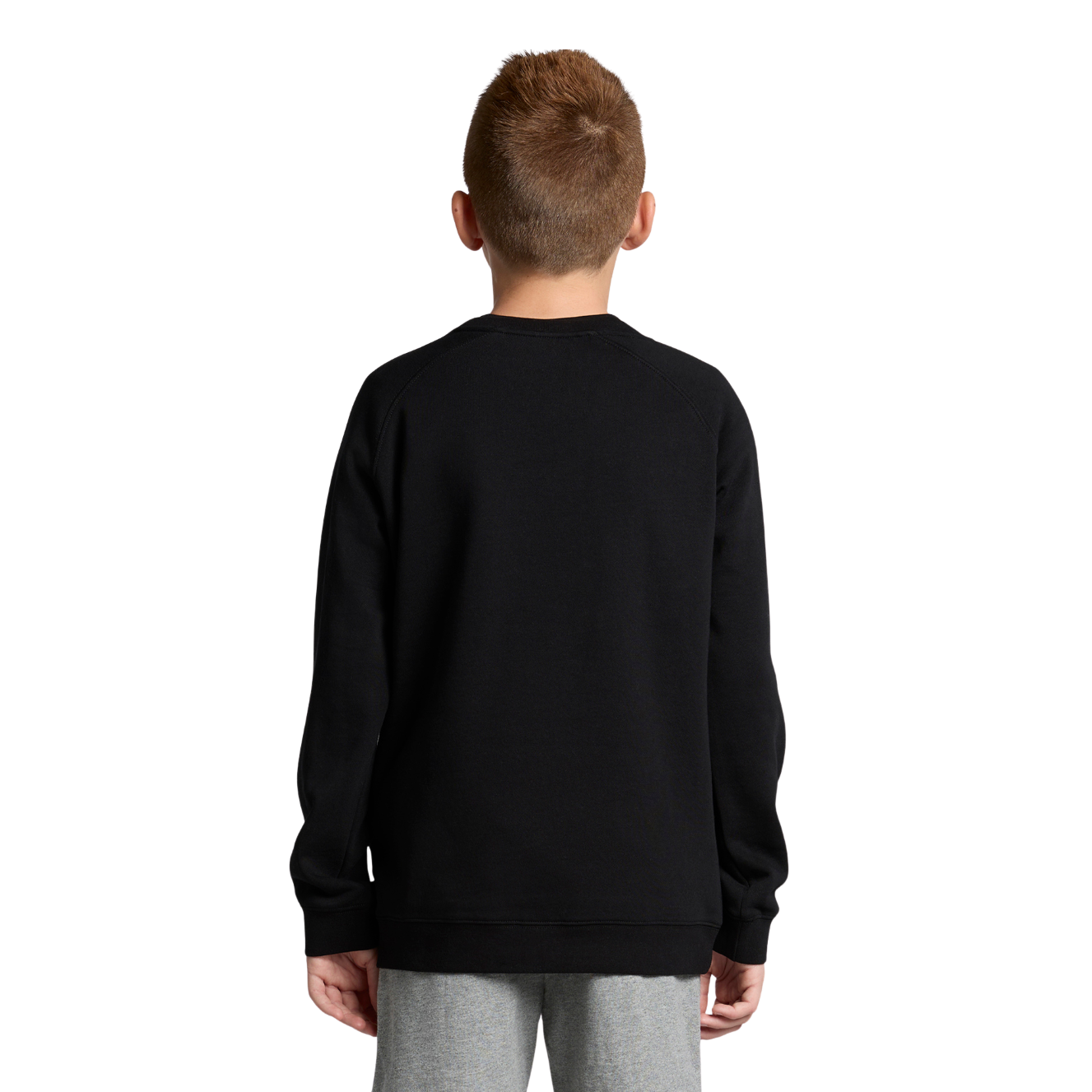 Back view of youth wearing grey AS Colour Youth Supply Sweatshirt