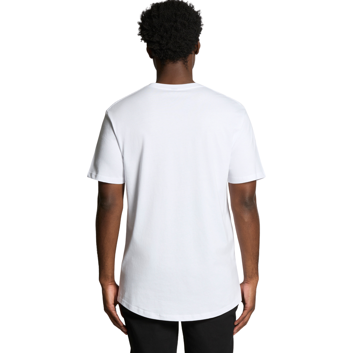 Back view of man wearing white AS Colour 5076 Staple Curve T-shirt with hands by side