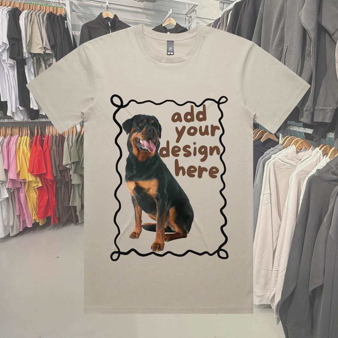 Short video showing different designs on different garments and bags to demonstrate how they can be customised